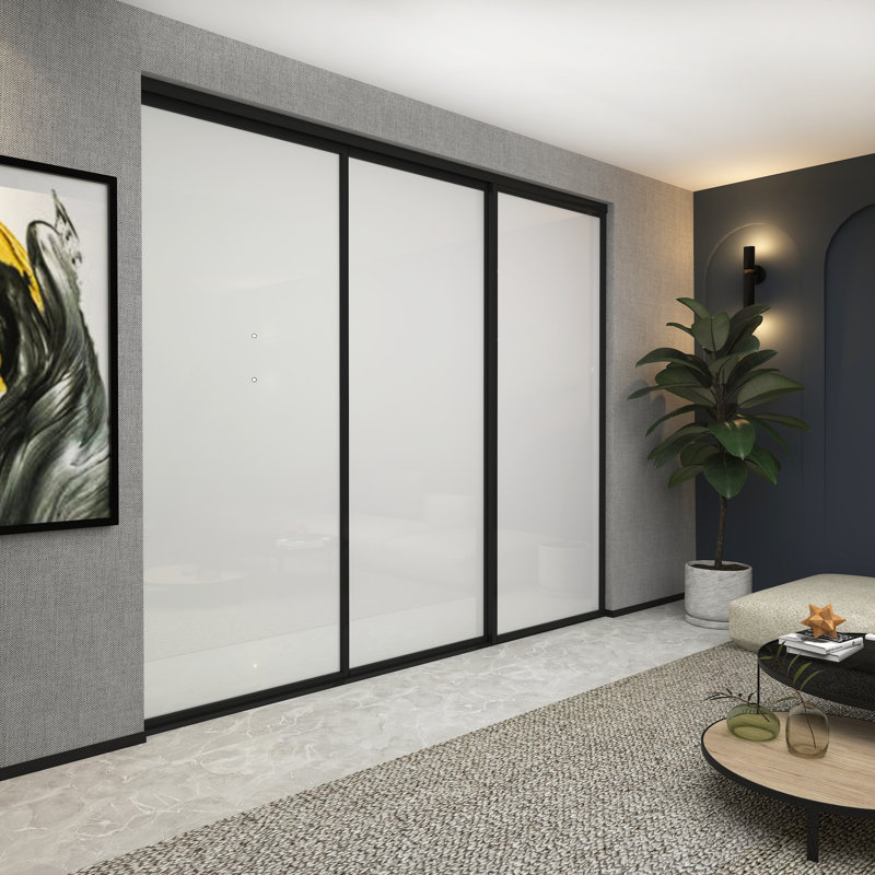 3 Panel Frosted Glass Sliding Closet 120 W x 96 H Matte Black